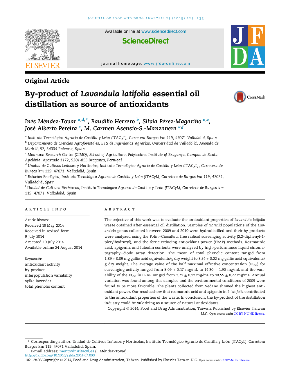 By-product of Lavandula latifolia essential oil distillation as source of antioxidants