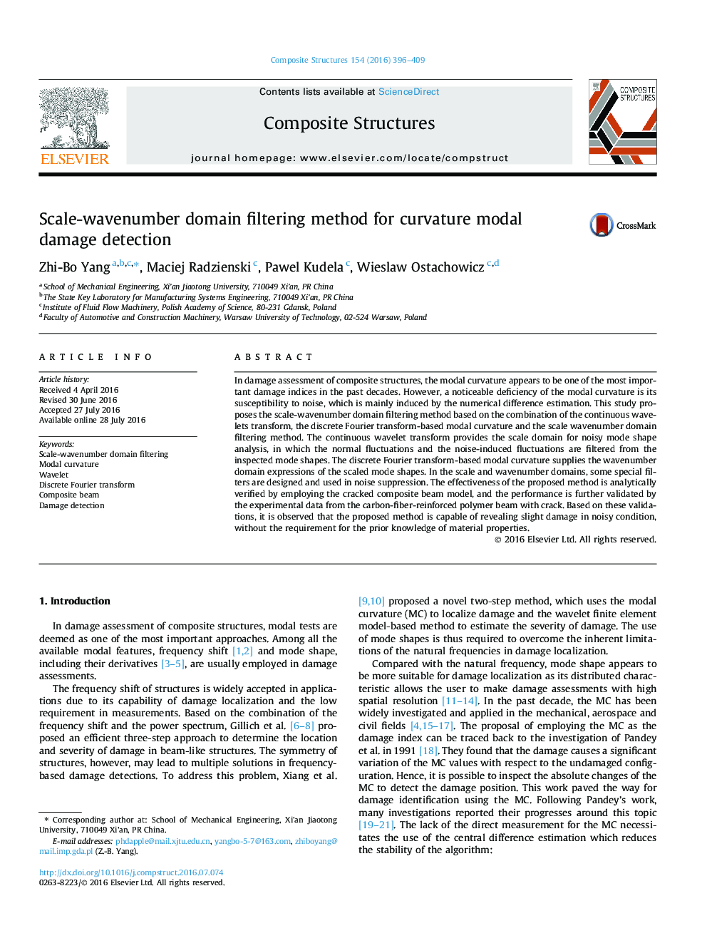 Scale-wavenumber domain filtering method for curvature modal damage detection