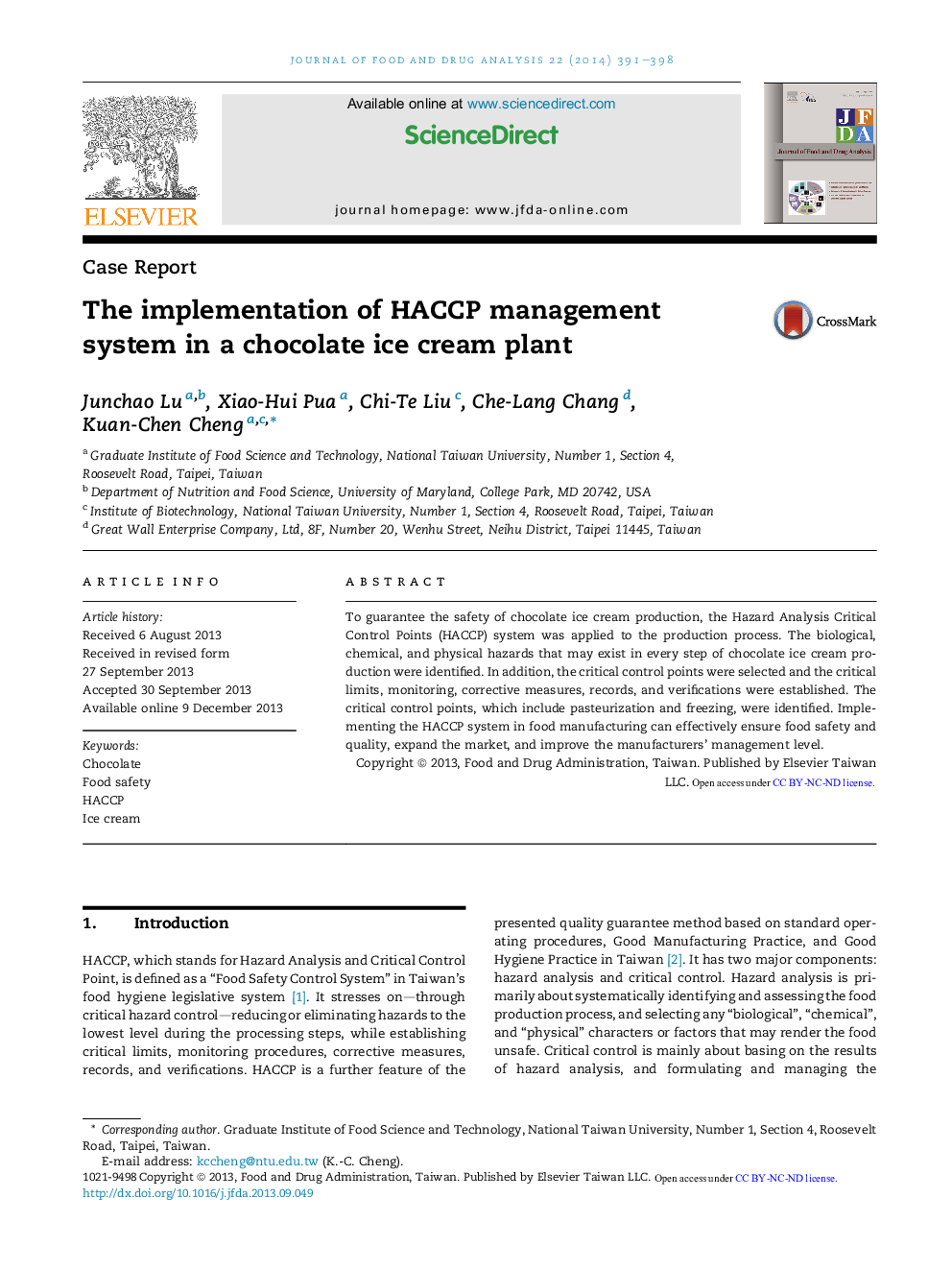 The implementation of HACCP management system in a chocolate ice cream plant