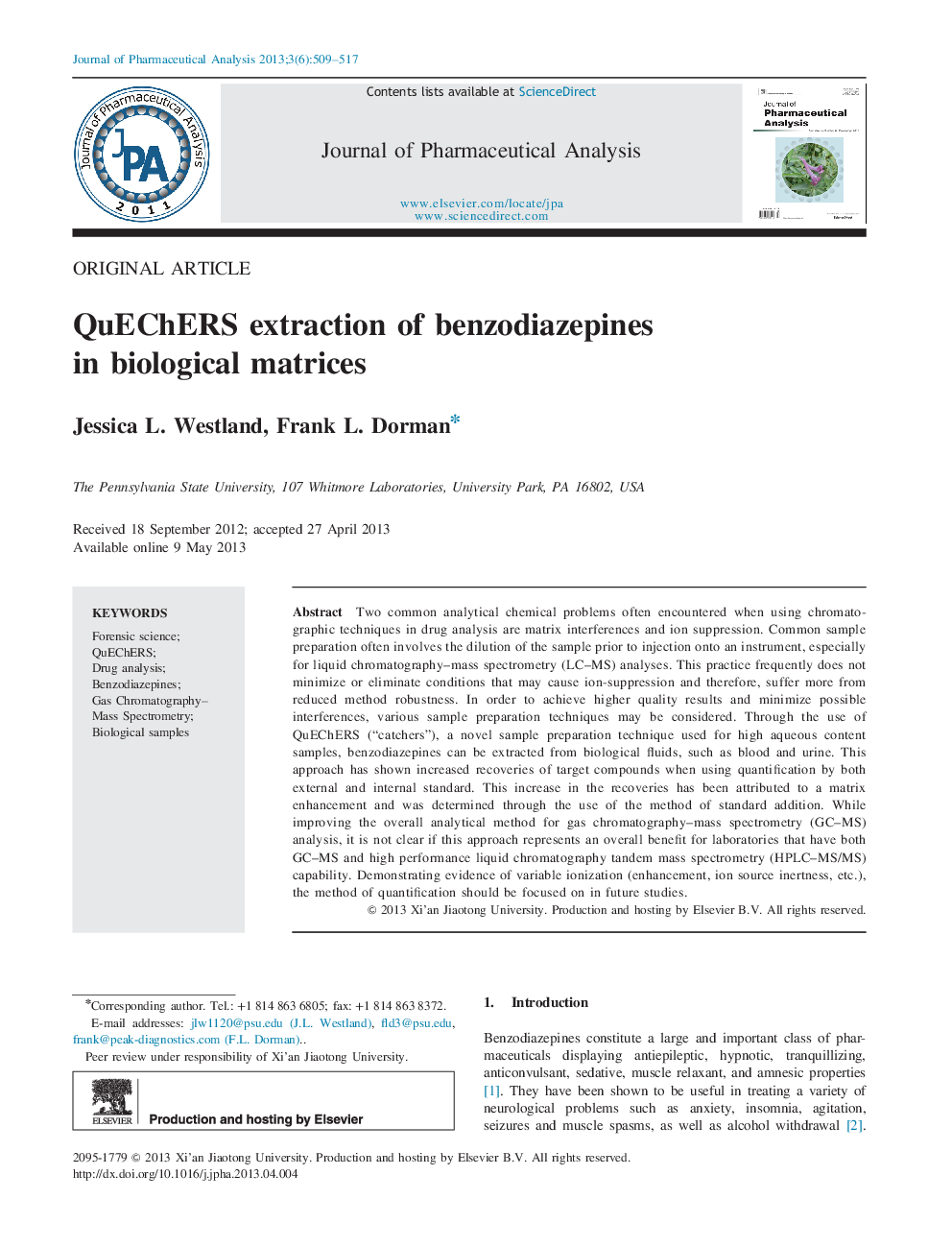 QuEChERS extraction of benzodiazepines in biological matrices 