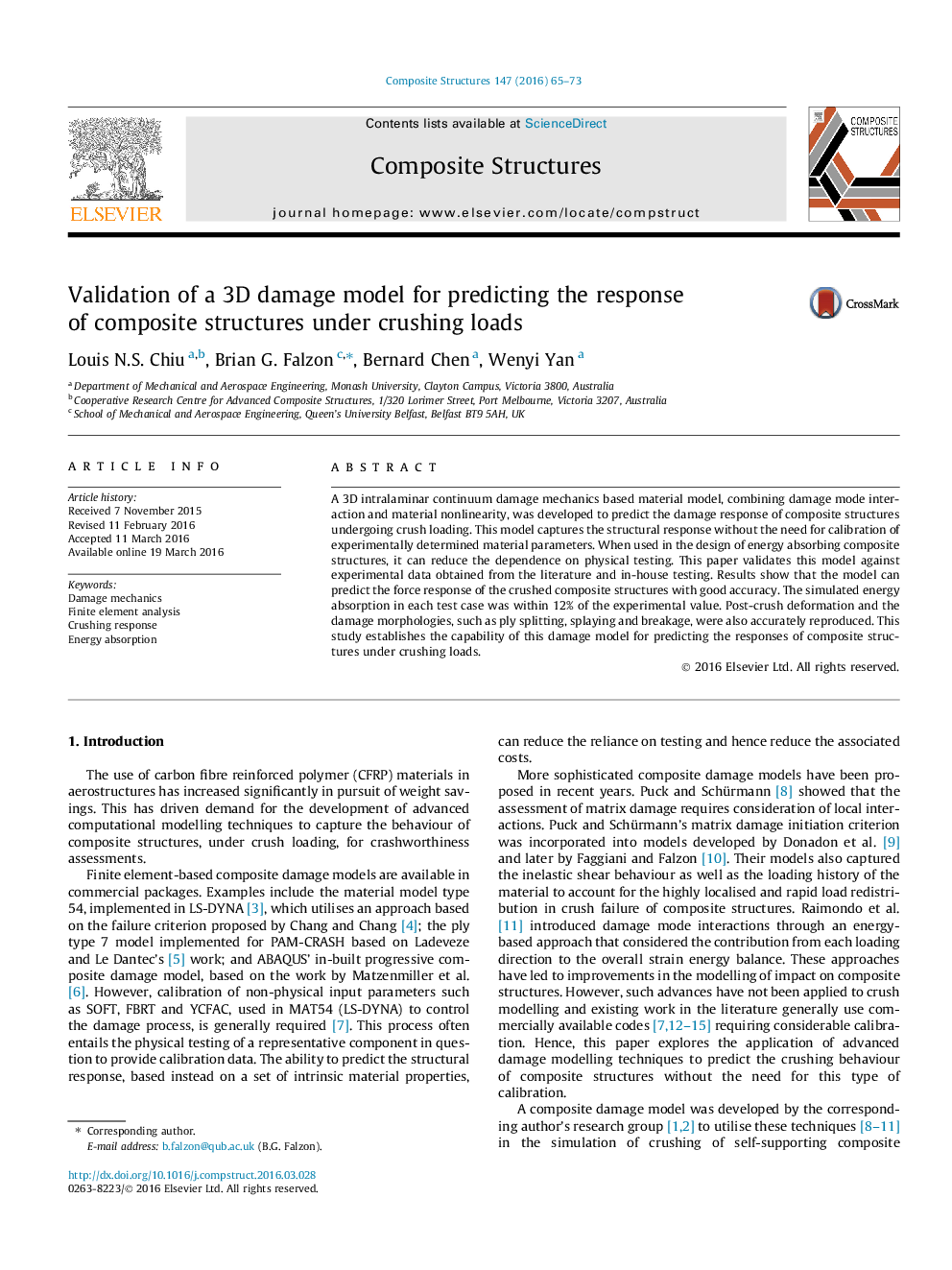 Validation of a 3D damage model for predicting the response of composite structures under crushing loads