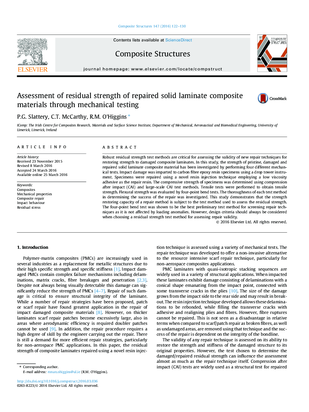 Assessment of residual strength of repaired solid laminate composite materials through mechanical testing