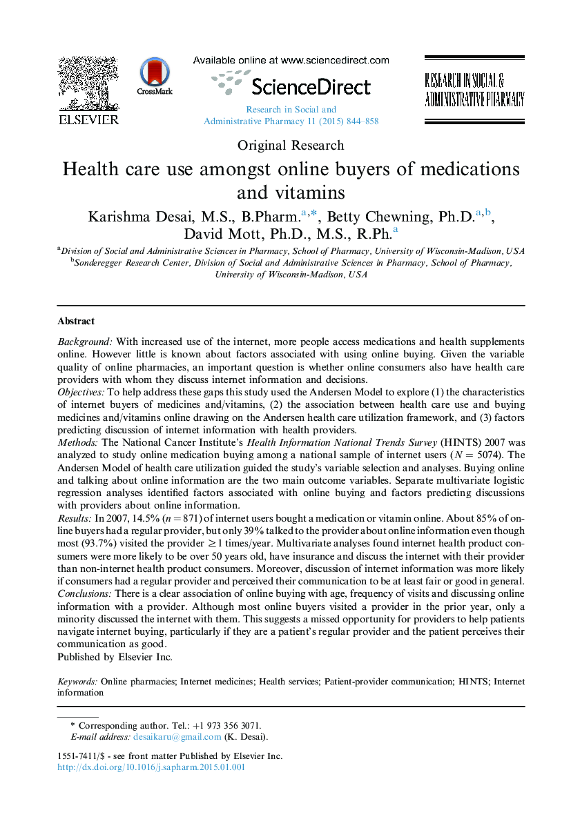 Health care use amongst online buyers of medications and vitamins