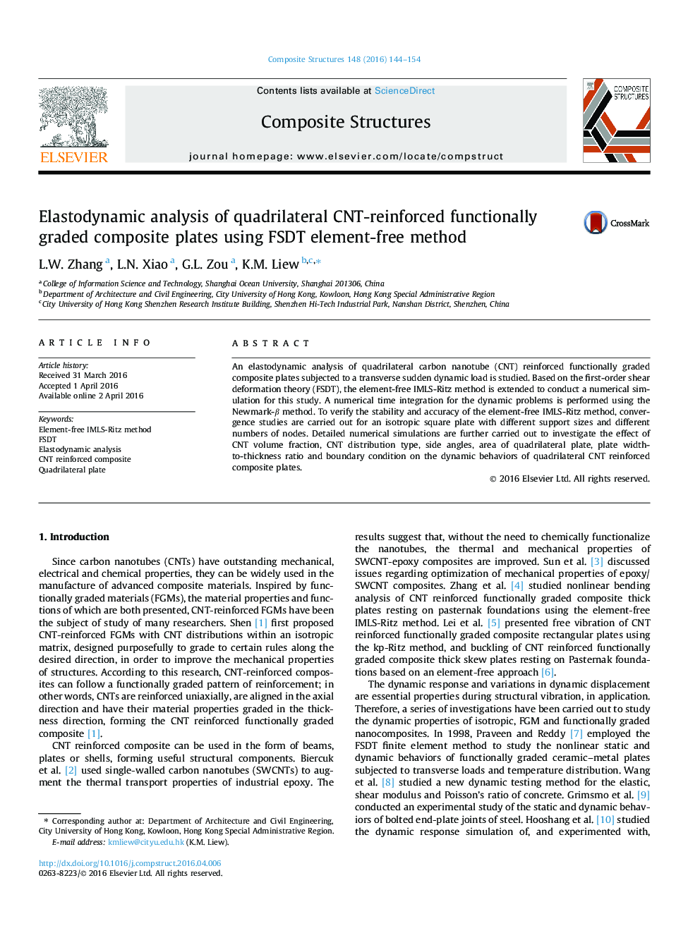 Elastodynamic analysis of quadrilateral CNT-reinforced functionally graded composite plates using FSDT element-free method