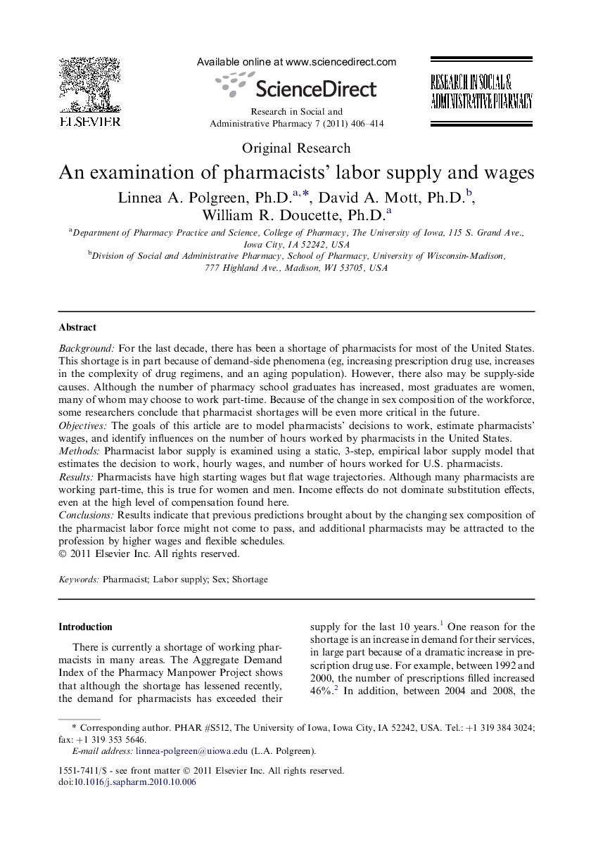 An examination of pharmacists’ labor supply and wages