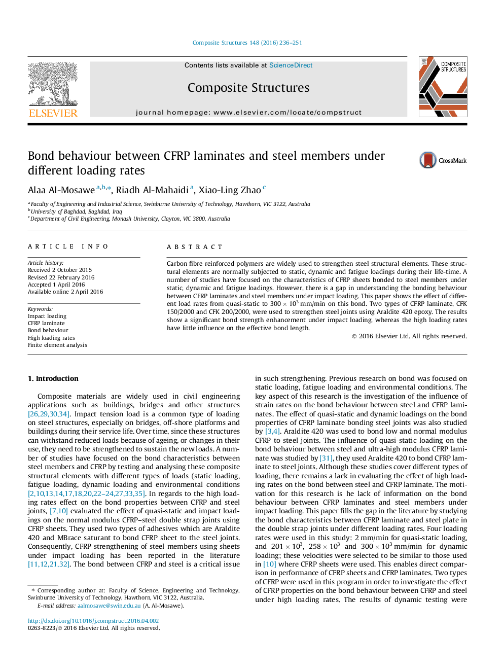 Bond behaviour between CFRP laminates and steel members under different loading rates