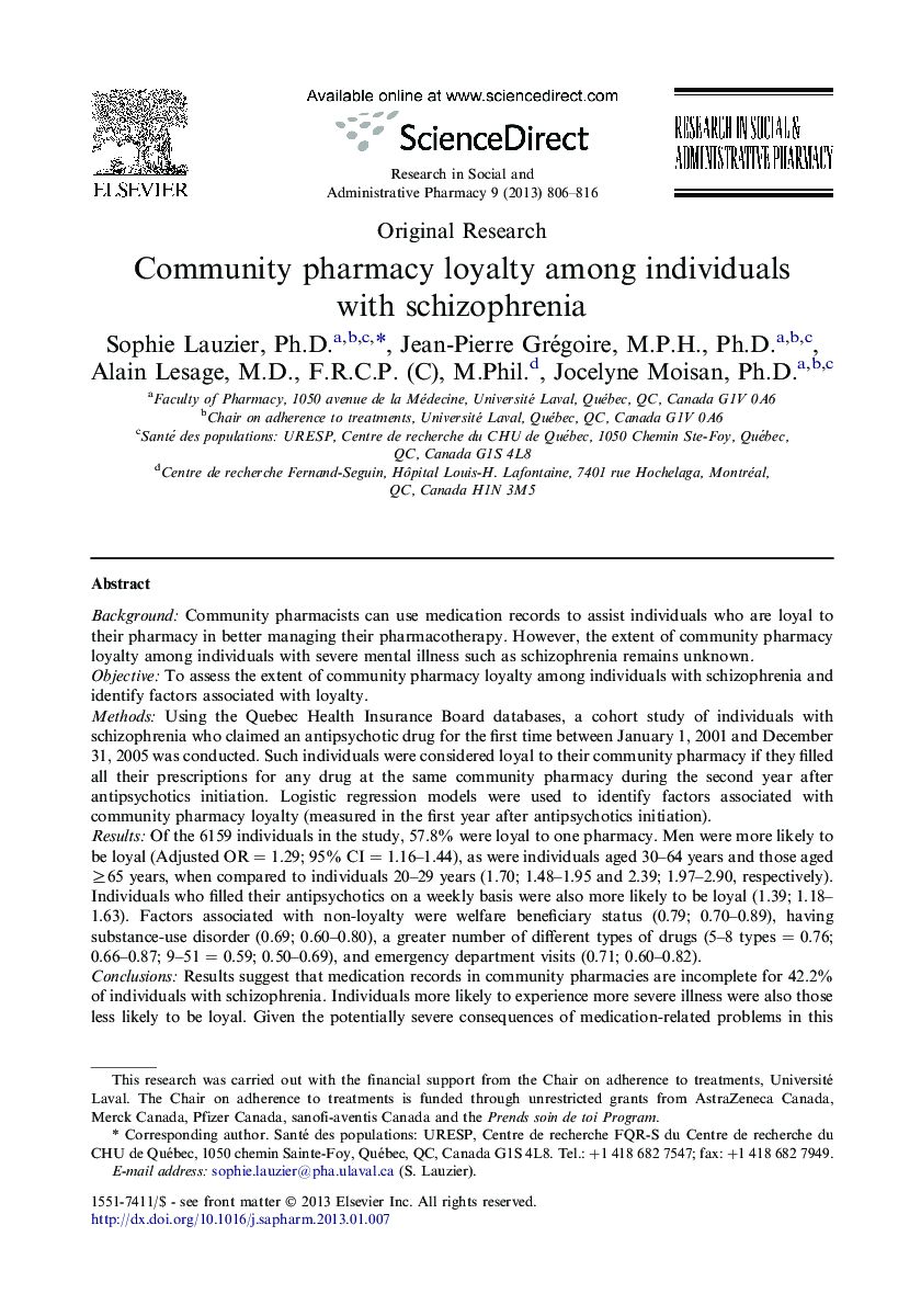 Community pharmacy loyalty among individuals with schizophrenia 