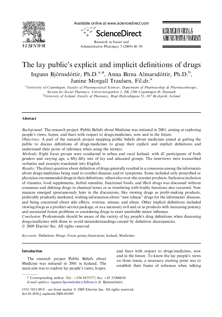 The lay public's explicit and implicit definitions of drugs