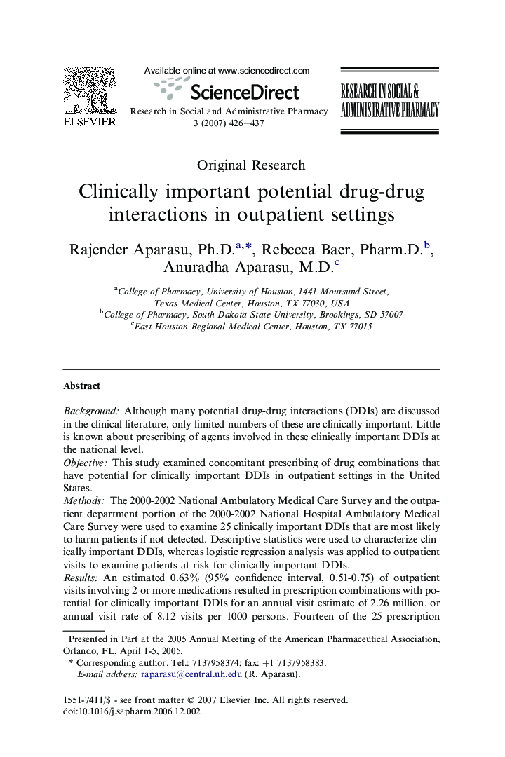 Clinically important potential drug-drug interactions in outpatient settings 