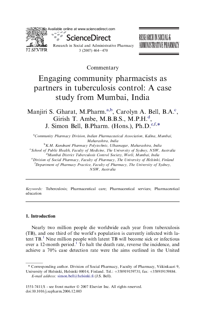 Engaging community pharmacists as partners in tuberculosis control: A case study from Mumbai, India