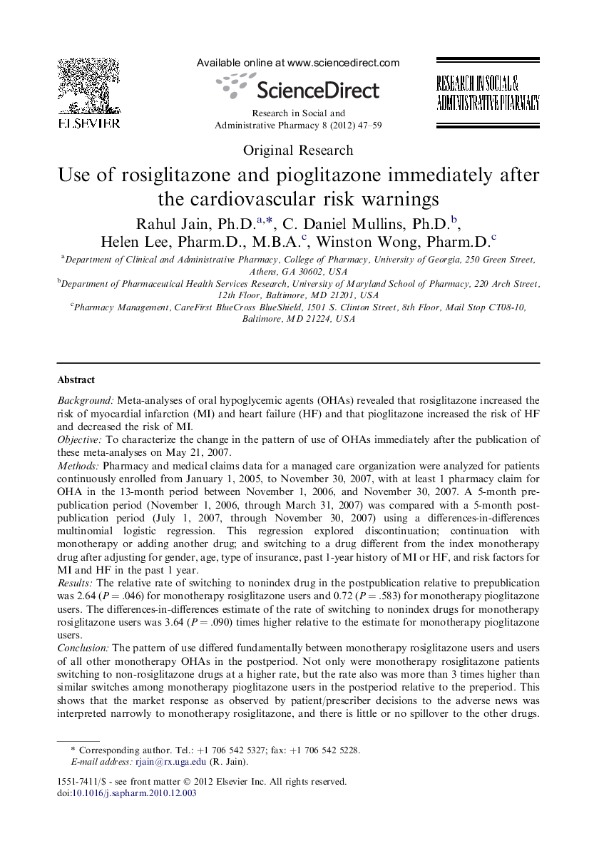 Use of rosiglitazone and pioglitazone immediately after the cardiovascular risk warnings