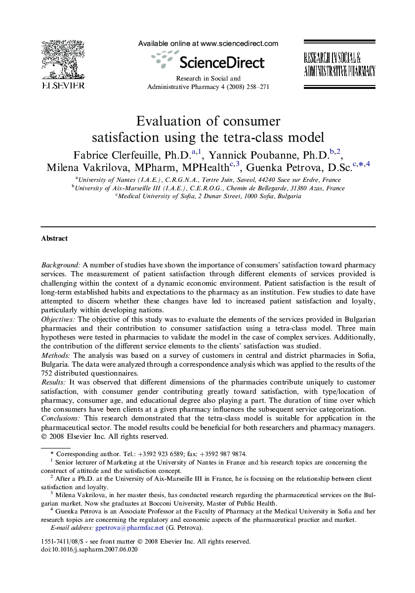 Evaluation of consumer satisfaction using the tetra-class model