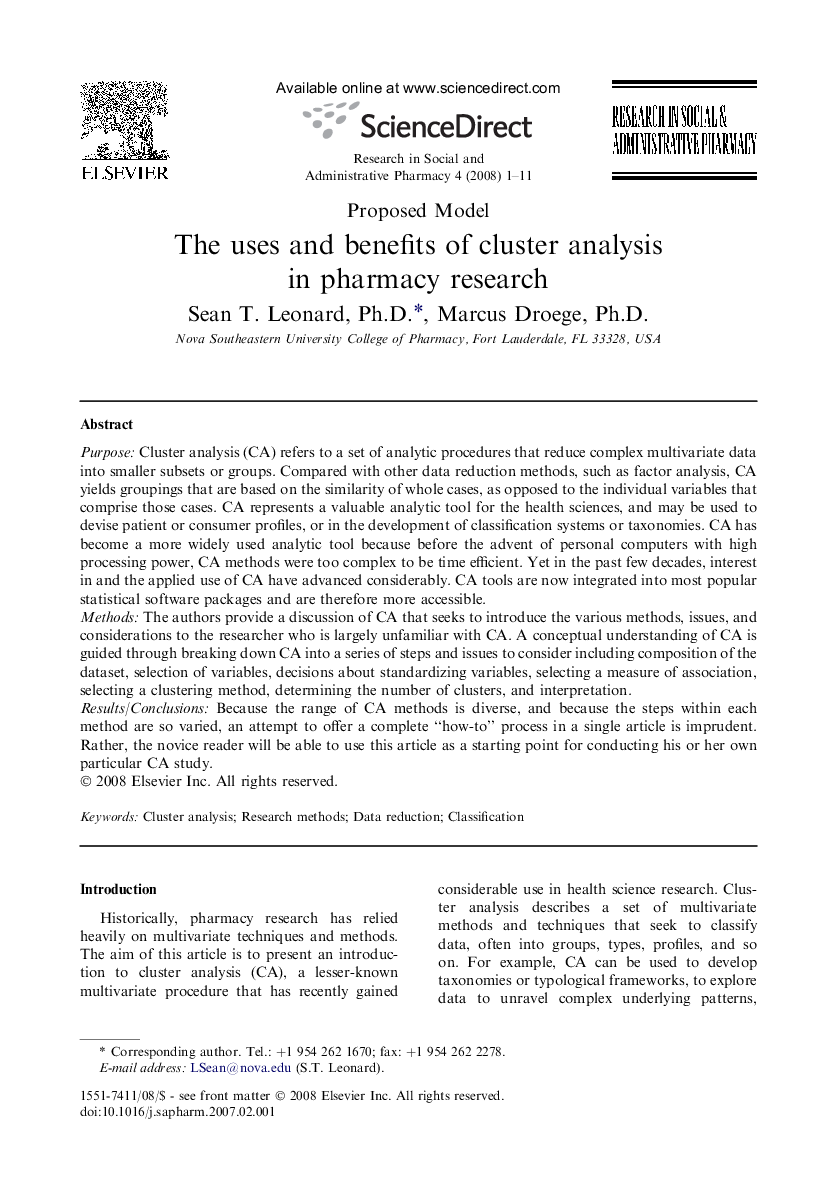 The uses and benefits of cluster analysis in pharmacy research