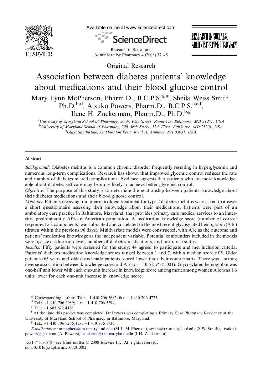 Association between diabetes patients' knowledge about medications and their blood glucose control