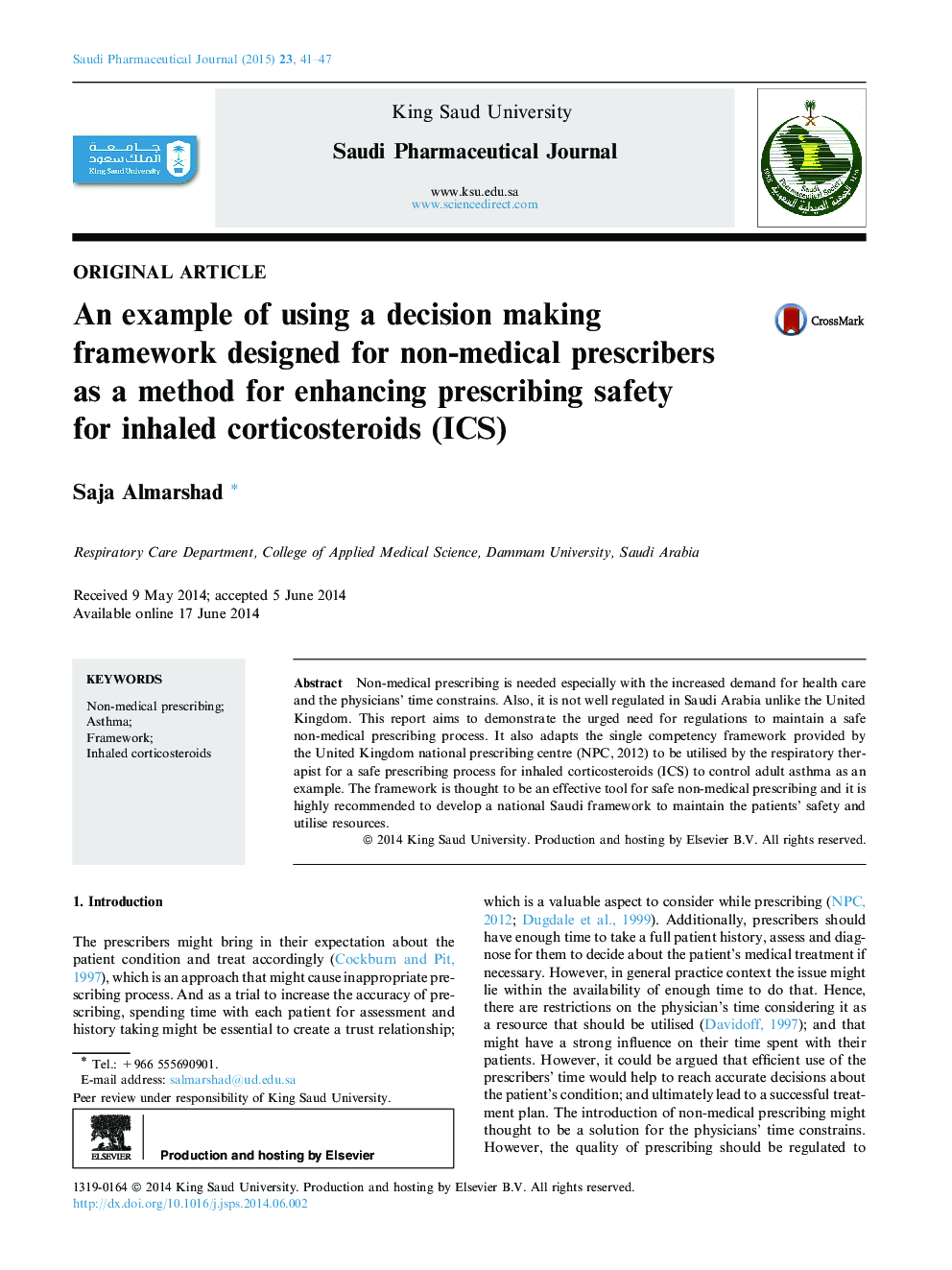 An example of using a decision making framework designed for non-medical prescribers as a method for enhancing prescribing safety for inhaled corticosteroids (ICS) 