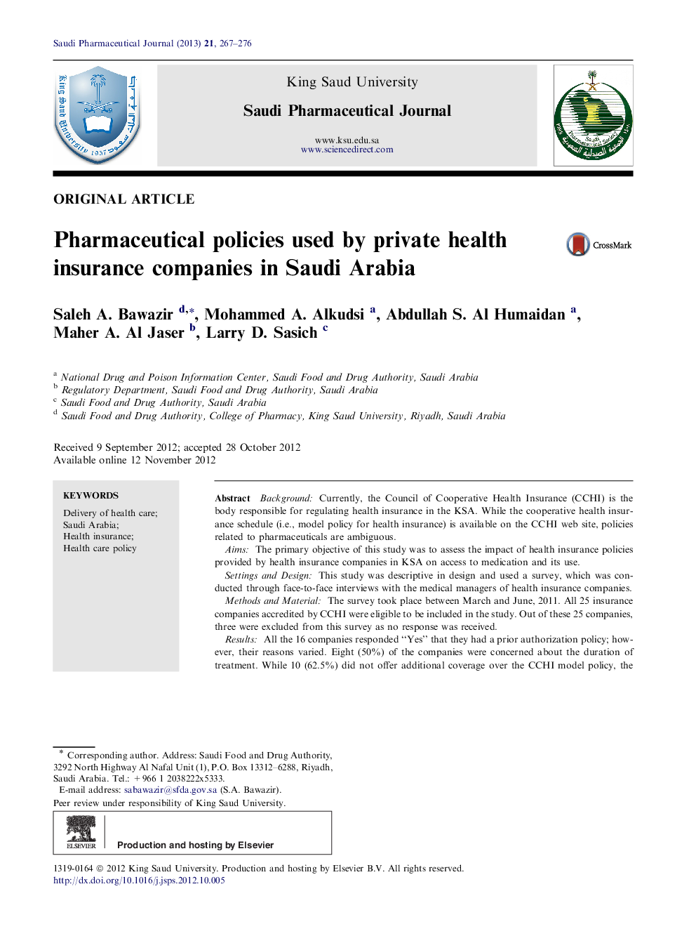 Pharmaceutical policies used by private health insurance companies in Saudi Arabia 