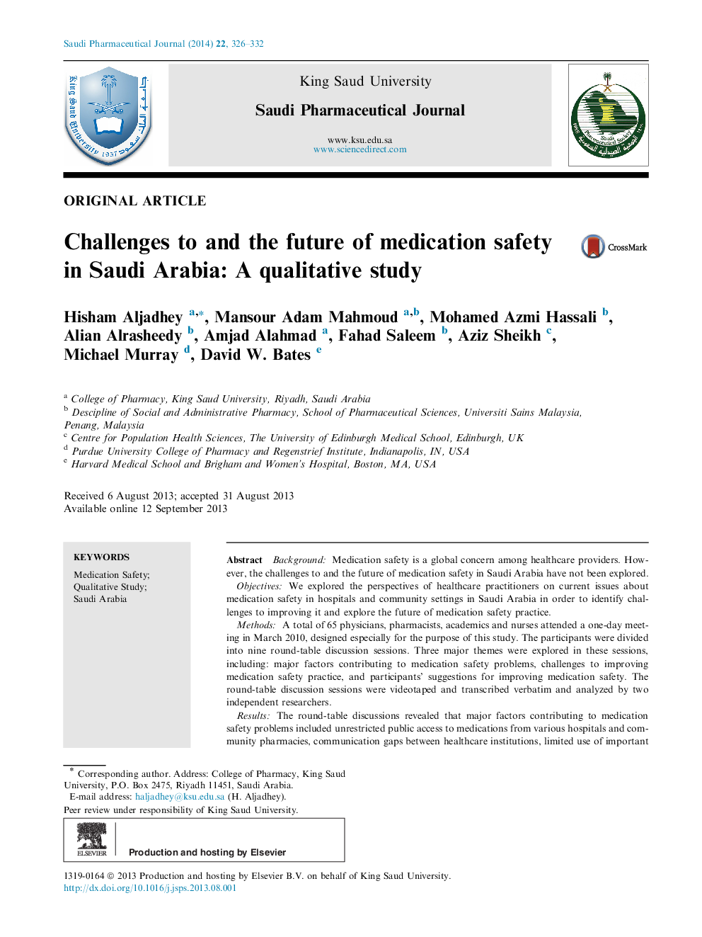 Challenges to and the future of medication safety in Saudi Arabia: A qualitative study 