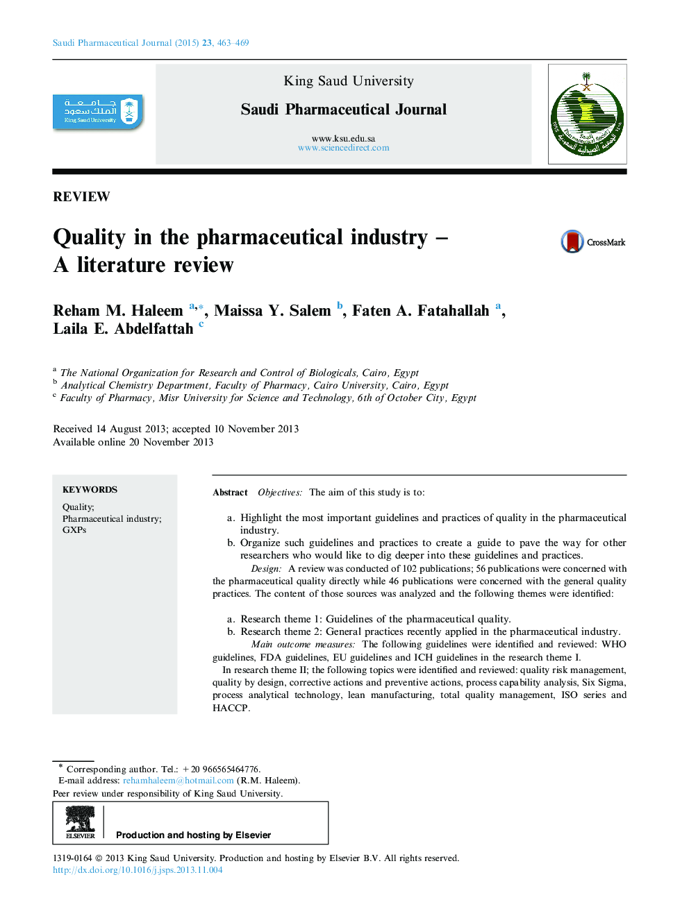 Quality in the pharmaceutical industry – A literature review 