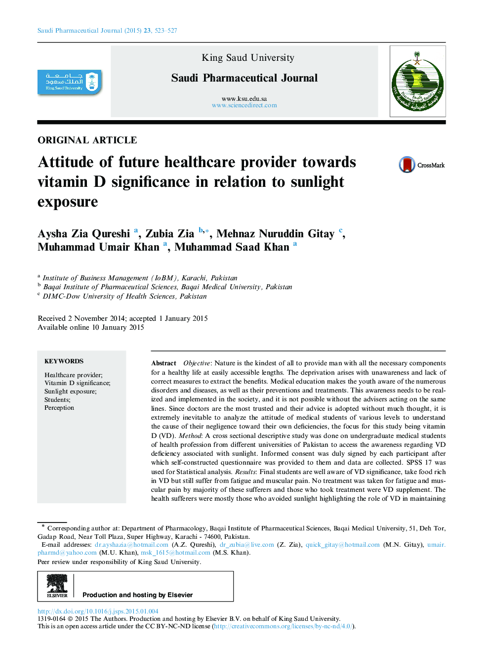 Attitude of future healthcare provider towards vitamin D significance in relation to sunlight exposure 