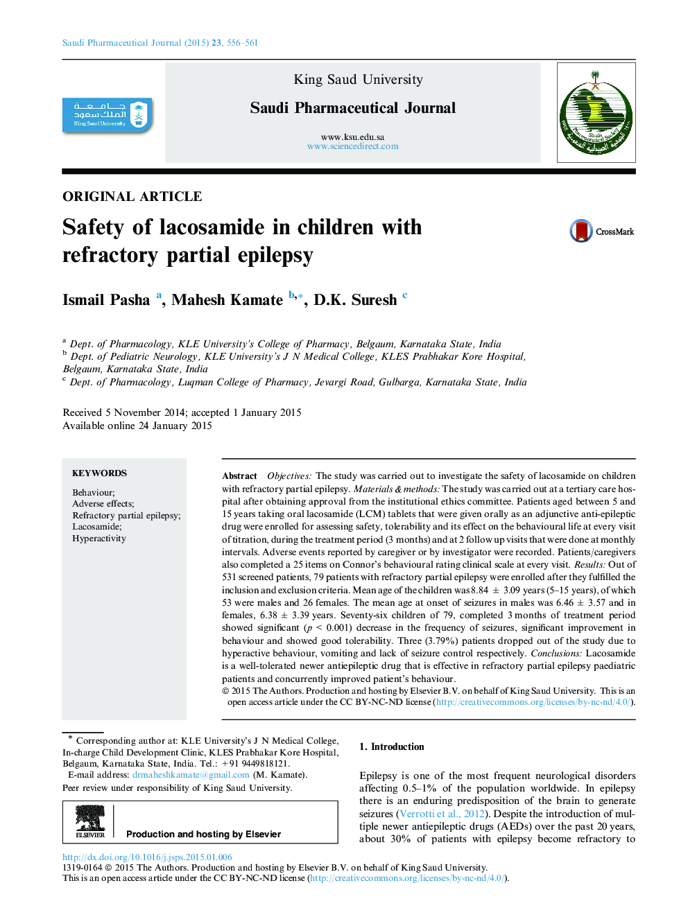 Safety of lacosamide in children with refractory partial epilepsy 