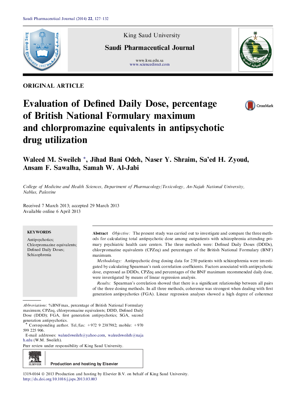 ارزیابی دوز روزانه تعریف شده، درصد حداکثر فرمول بریتانیا و معادل کلرپرومازین در استفاده از داروهای ضدویروسی 