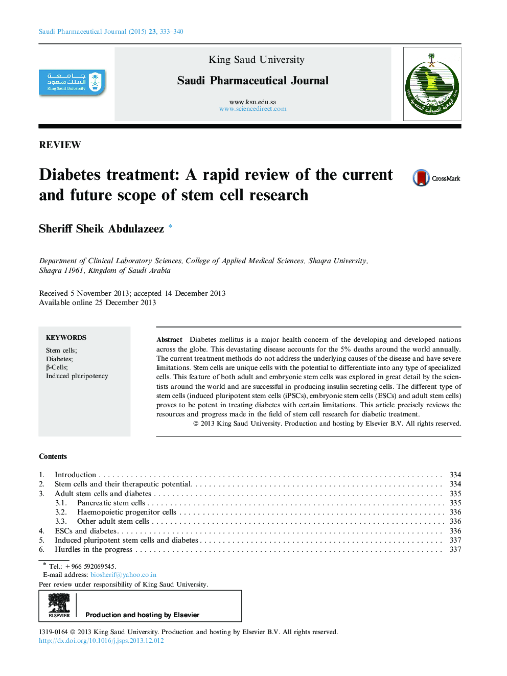 Diabetes treatment: A rapid review of the current and future scope of stem cell research 