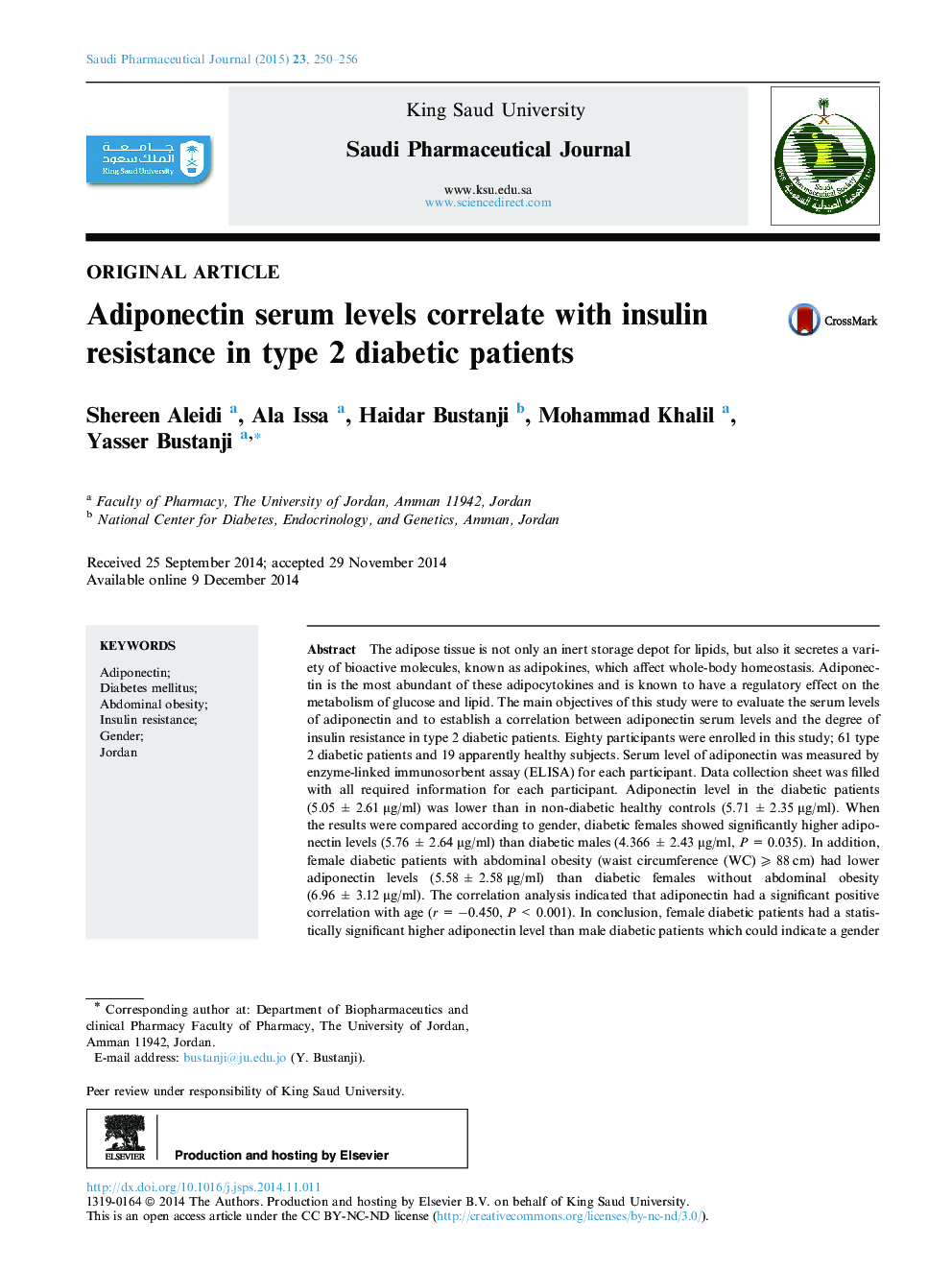 Adiponectin serum levels correlate with insulin resistance in type 2 diabetic patients 