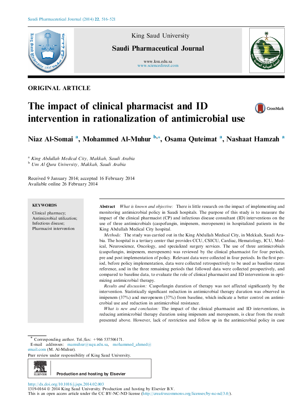 The impact of clinical pharmacist and ID intervention in rationalization of antimicrobial use 