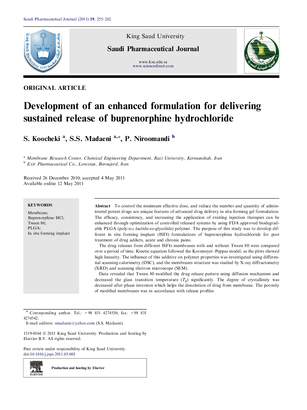 Development of an enhanced formulation for delivering sustained release of buprenorphine hydrochloride