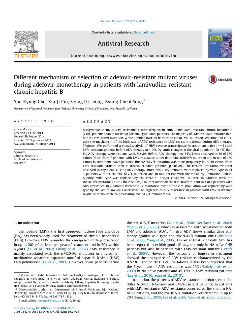 Different mechanism of selection of adefovir-resistant mutant viruses during adefovir monotherapy in patients with lamivudine-resistant chronic hepatitis B