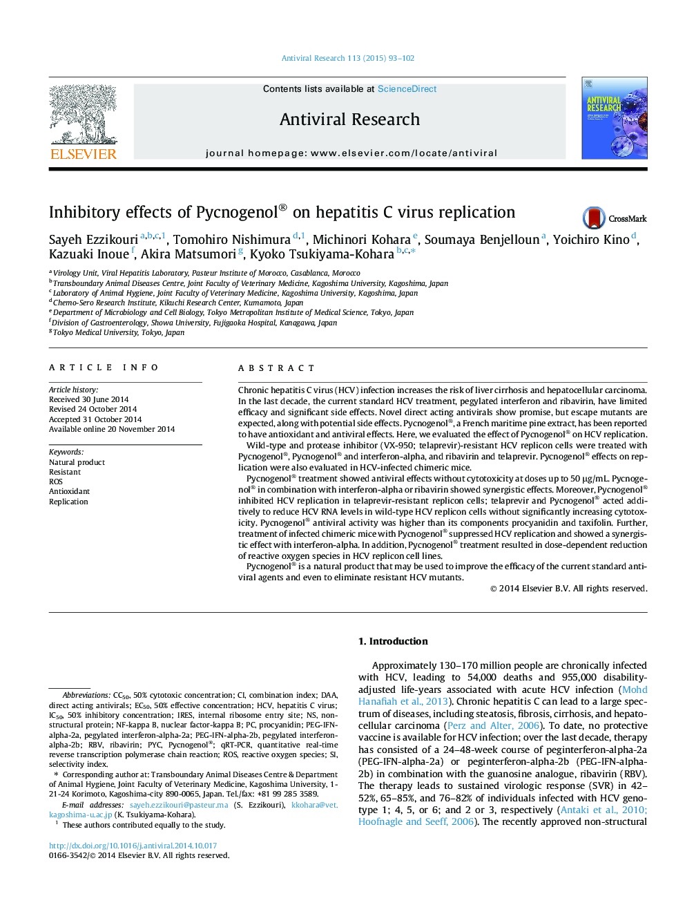 Inhibitory effects of Pycnogenol® on hepatitis C virus replication