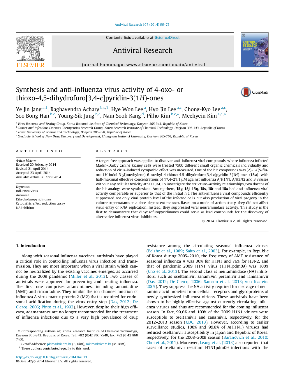 Synthesis and anti-influenza virus activity of 4-oxo- or thioxo-4,5-dihydrofuro[3,4-c]pyridin-3(1H)-ones