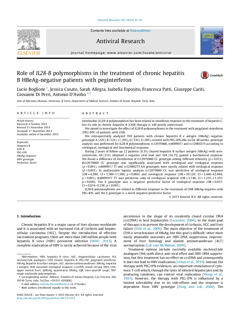 Role of IL28-B polymorphisms in the treatment of chronic hepatitis B HBeAg-negative patients with peginterferon