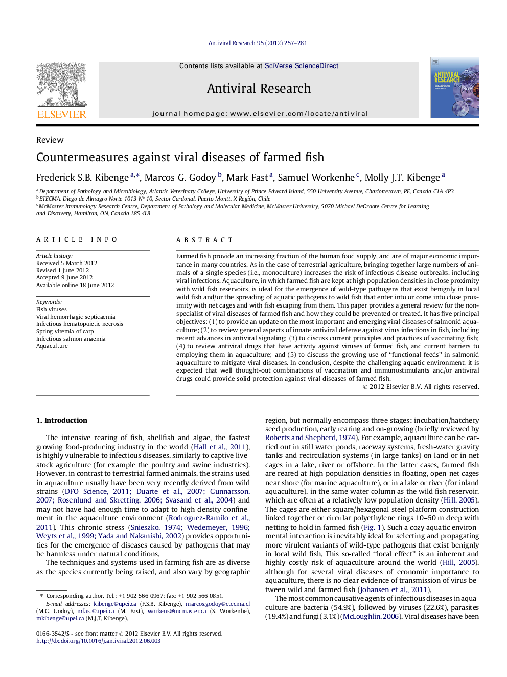 Countermeasures against viral diseases of farmed fish