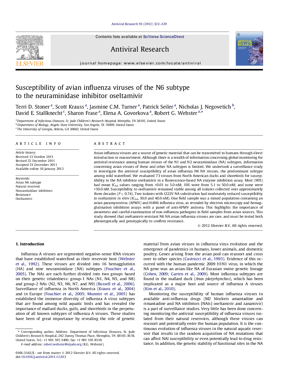 Susceptibility of avian influenza viruses of the N6 subtype to the neuraminidase inhibitor oseltamivir