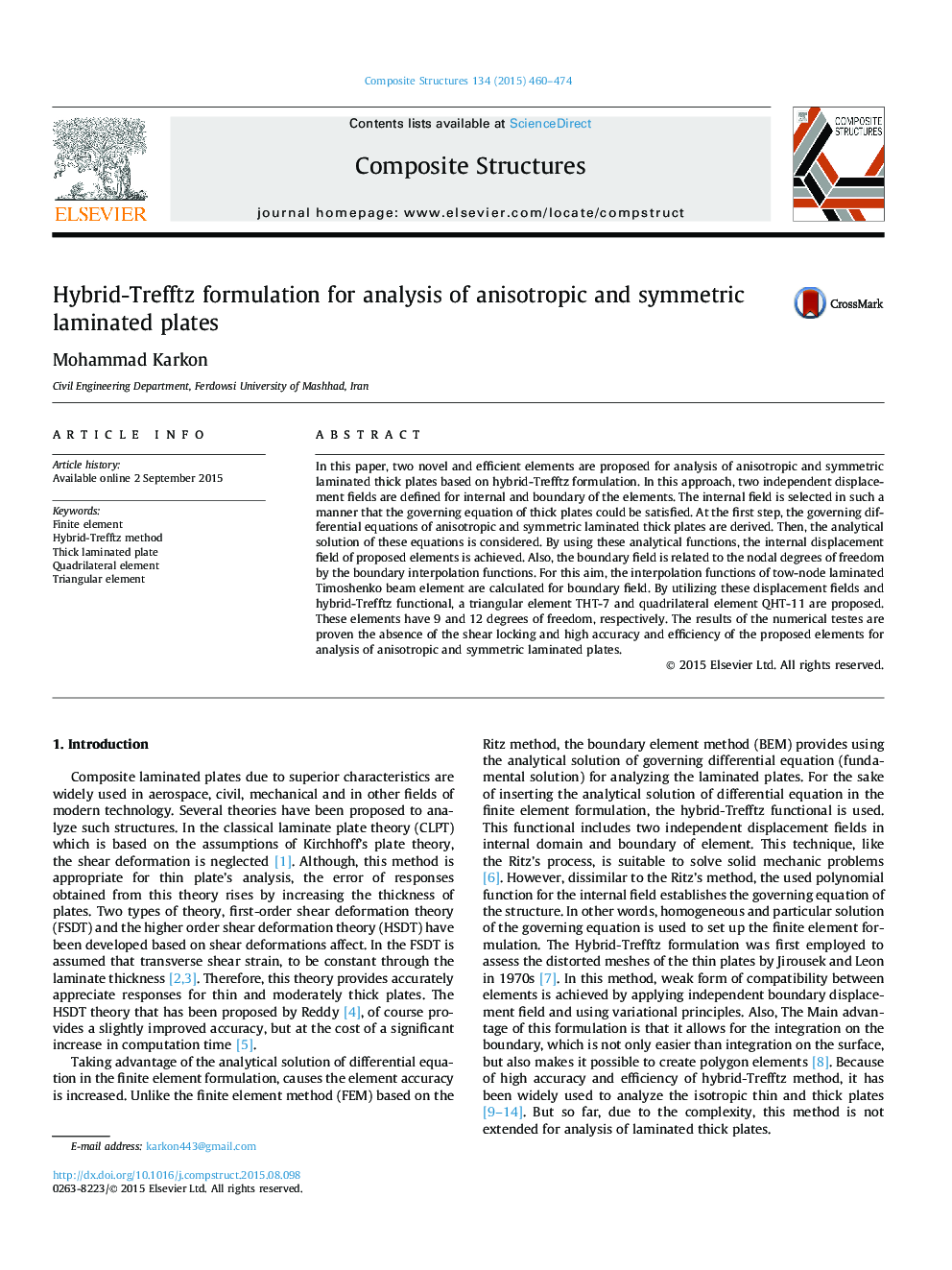 Hybrid-Trefftz formulation for analysis of anisotropic and symmetric laminated plates