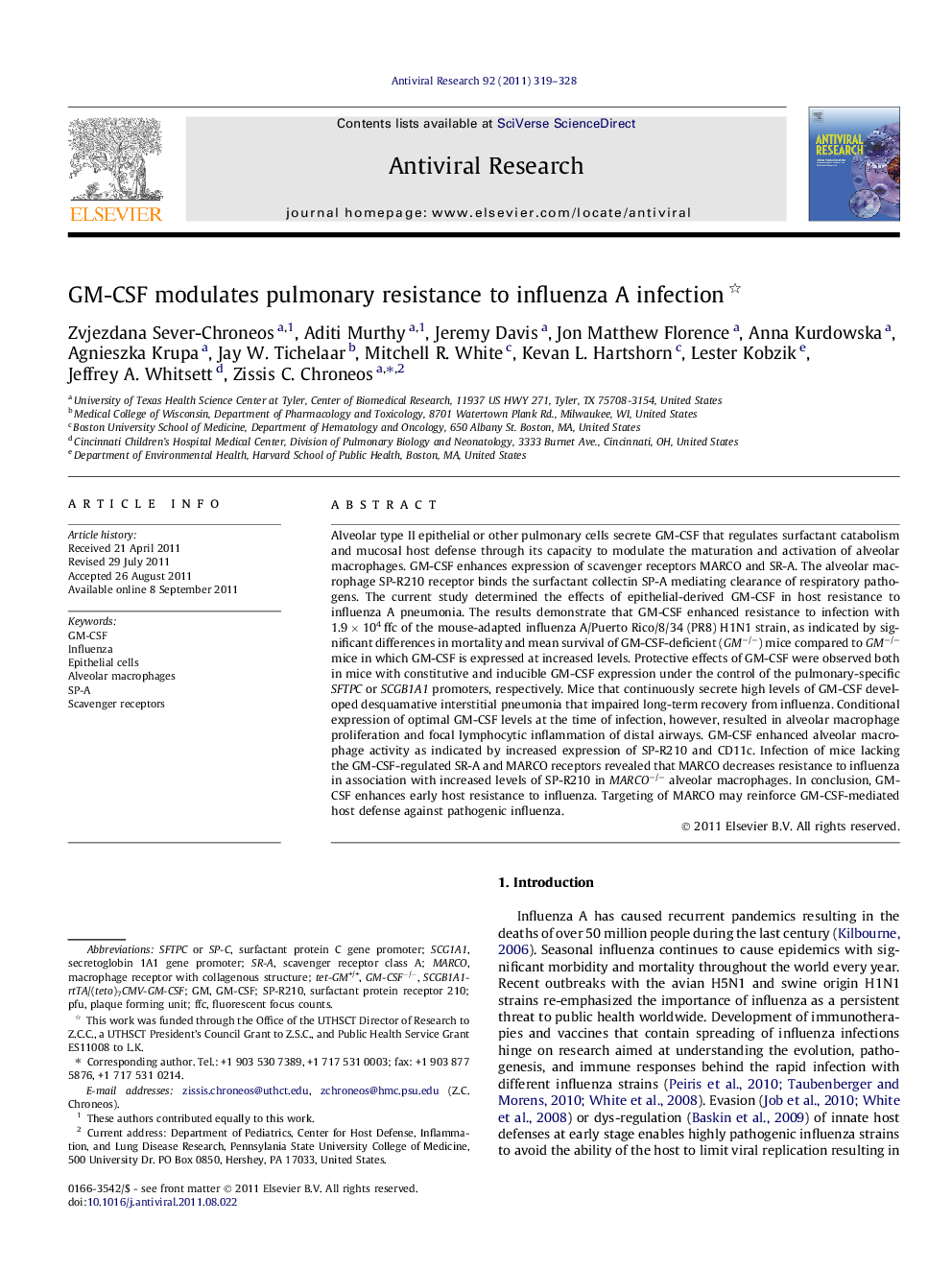 GM-CSF modulates pulmonary resistance to influenza A infection 