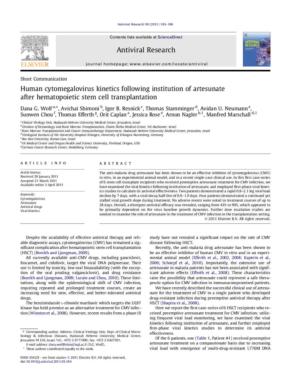 Human cytomegalovirus kinetics following institution of artesunate after hematopoietic stem cell transplantation