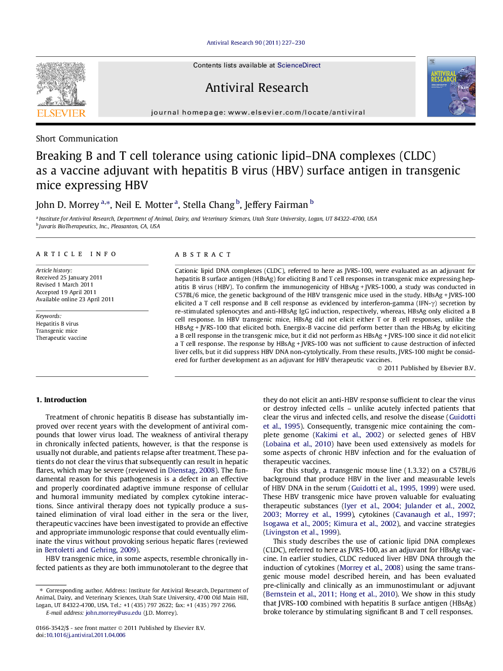 Breaking B and T cell tolerance using cationic lipid–DNA complexes (CLDC) as a vaccine adjuvant with hepatitis B virus (HBV) surface antigen in transgenic mice expressing HBV