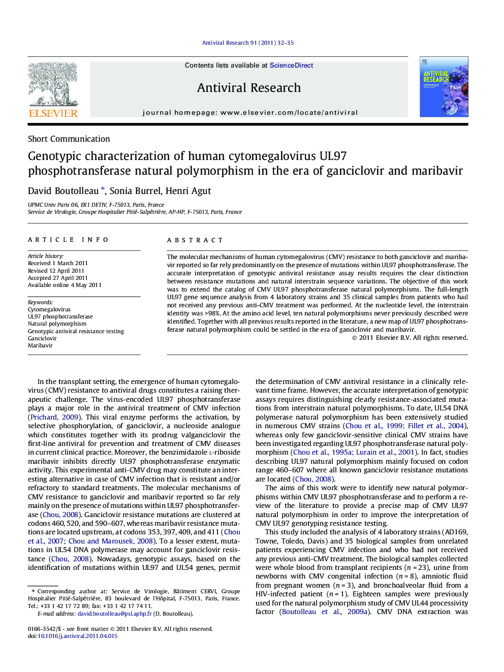 Genotypic characterization of human cytomegalovirus UL97 phosphotransferase natural polymorphism in the era of ganciclovir and maribavir