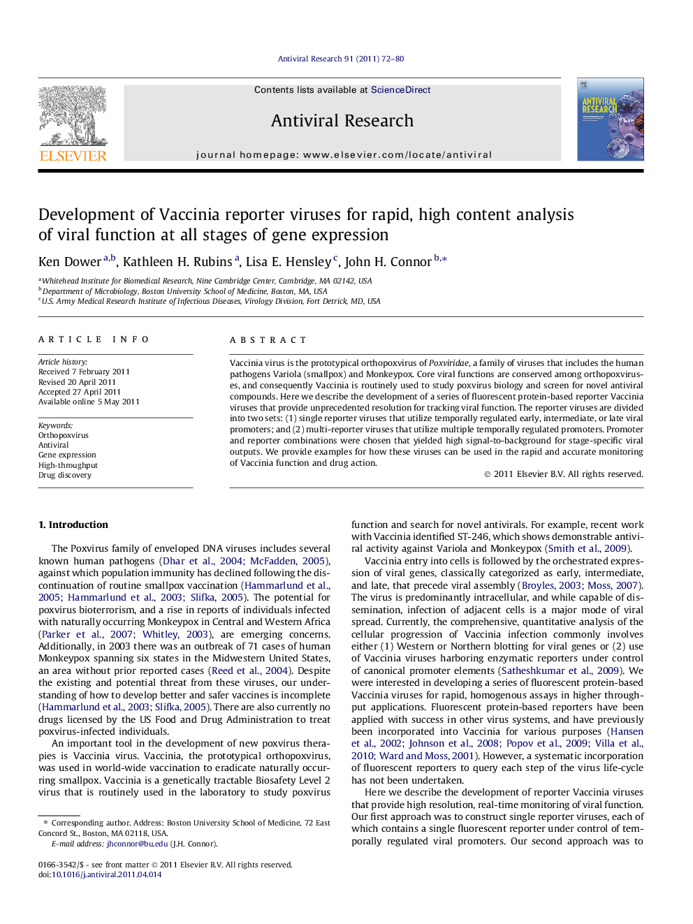 Development of Vaccinia reporter viruses for rapid, high content analysis of viral function at all stages of gene expression