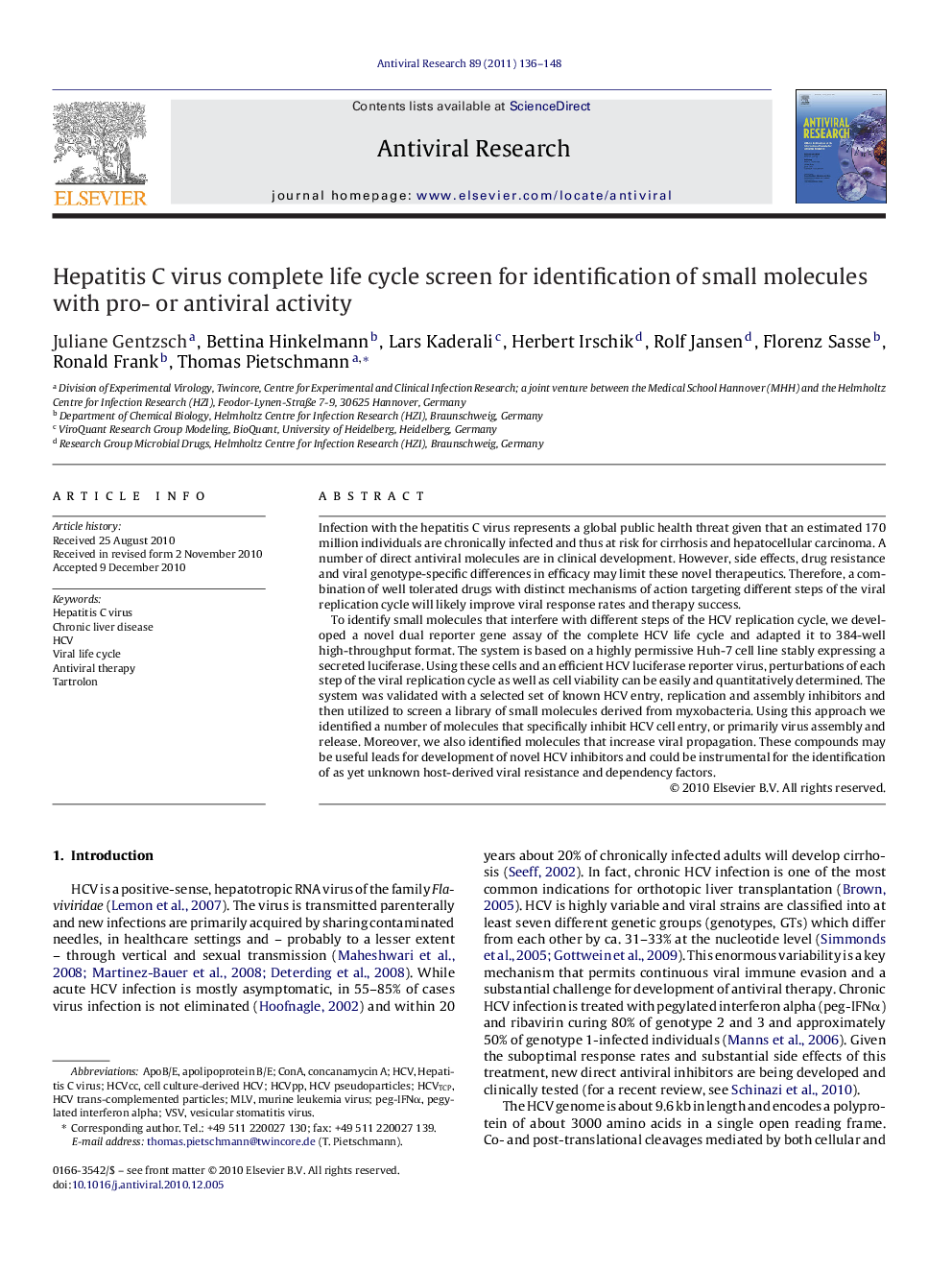 Hepatitis C virus complete life cycle screen for identification of small molecules with pro- or antiviral activity