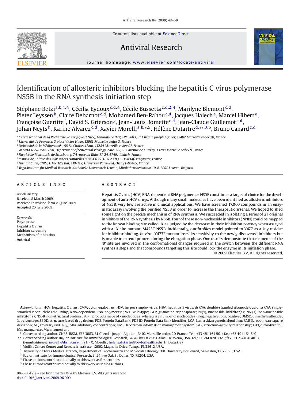 Identification of allosteric inhibitors blocking the hepatitis C virus polymerase NS5B in the RNA synthesis initiation step