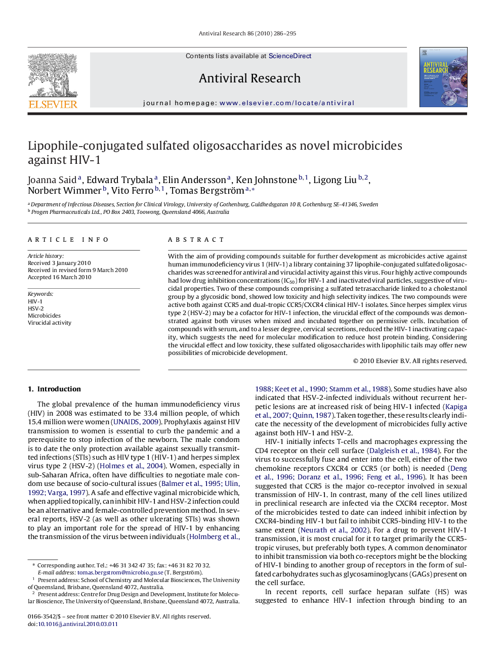 Lipophile-conjugated sulfated oligosaccharides as novel microbicides against HIV-1