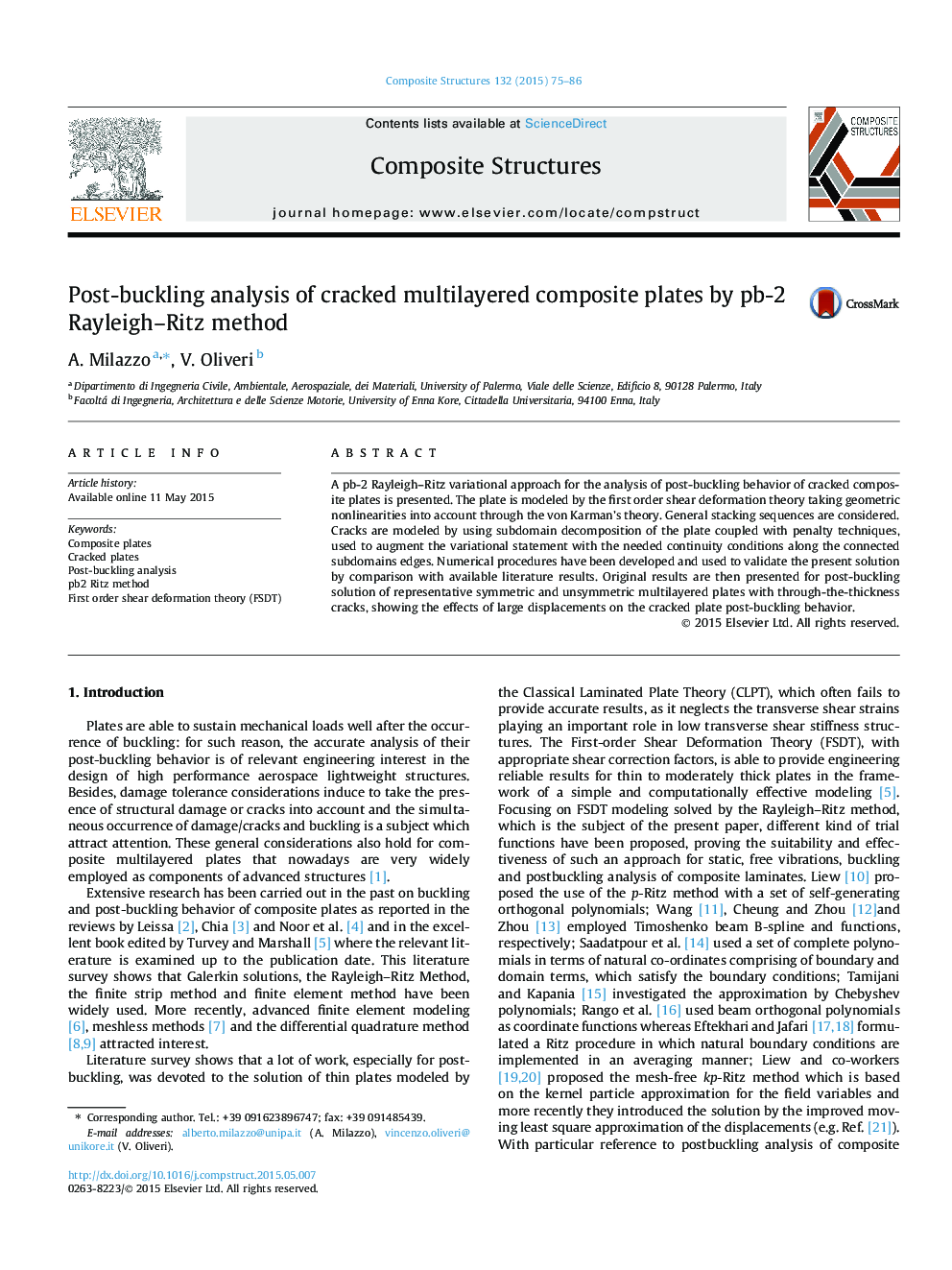 Post-buckling analysis of cracked multilayered composite plates by pb-2 Rayleigh–Ritz method