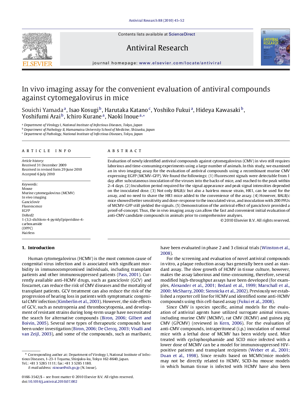 In vivo imaging assay for the convenient evaluation of antiviral compounds against cytomegalovirus in mice