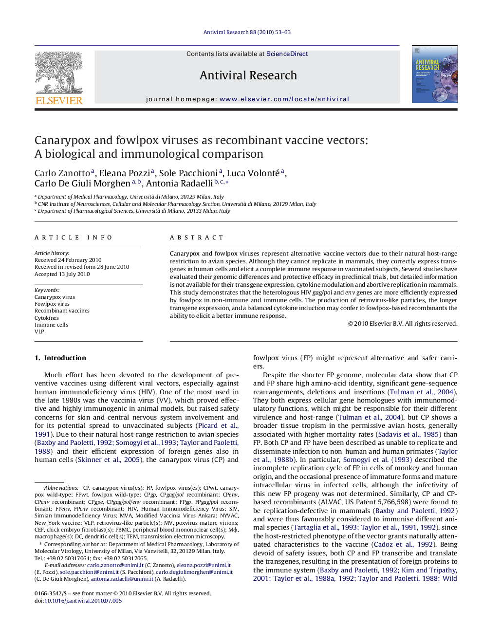 Canarypox and fowlpox viruses as recombinant vaccine vectors: A biological and immunological comparison