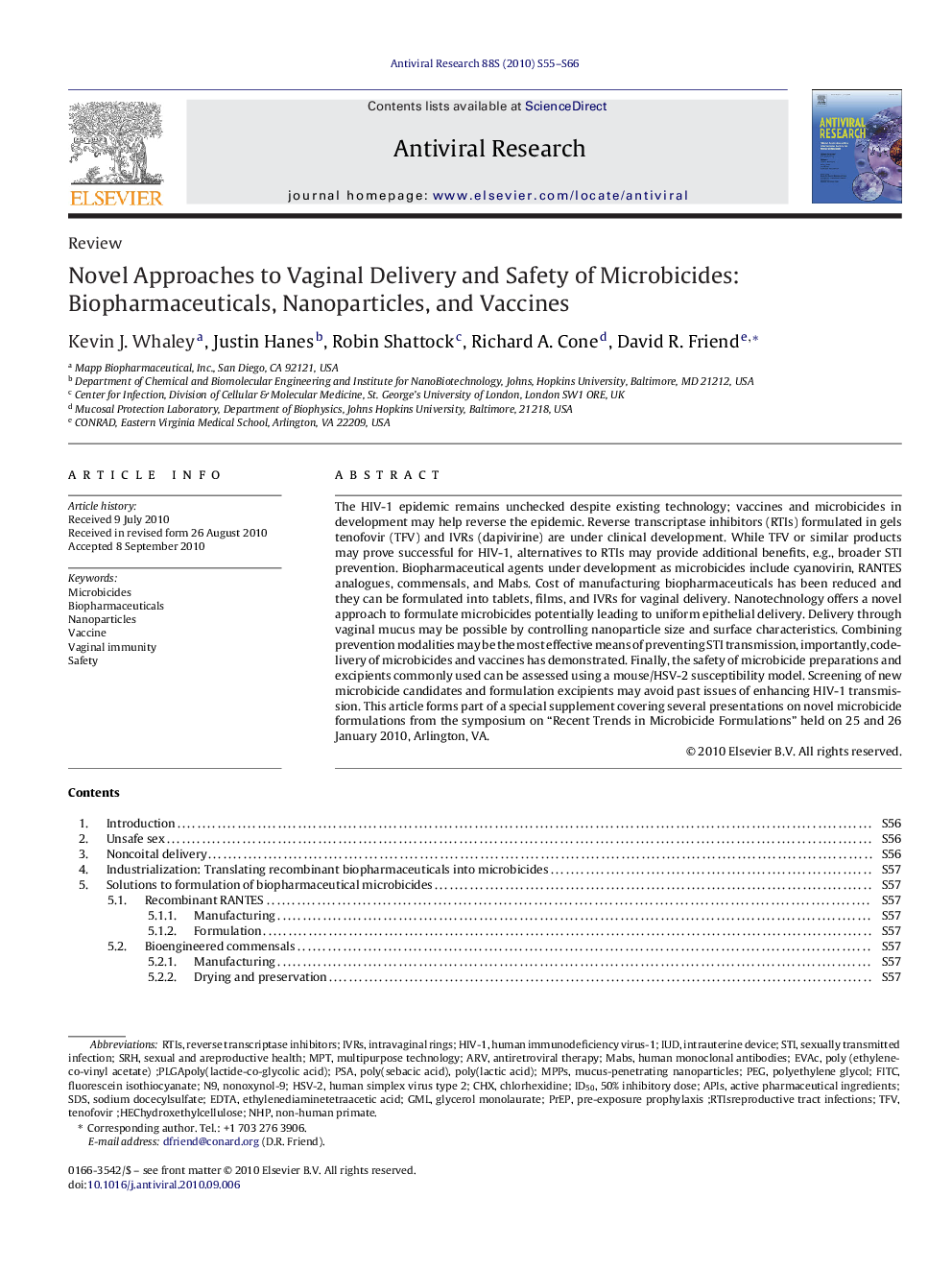 Novel Approaches to Vaginal Delivery and Safety of Microbicides: Biopharmaceuticals, Nanoparticles, and Vaccines