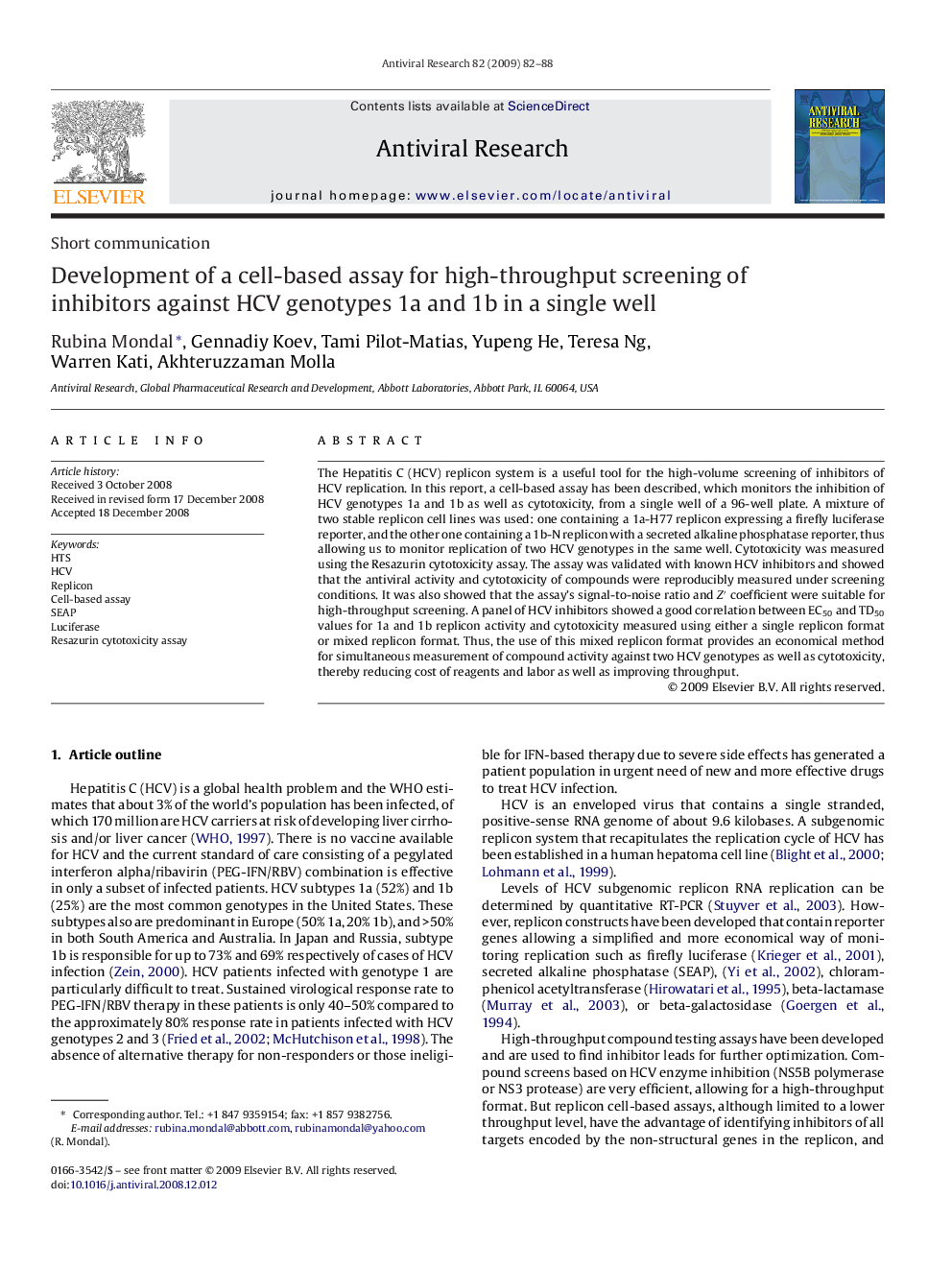 Development of a cell-based assay for high-throughput screening of inhibitors against HCV genotypes 1a and 1b in a single well