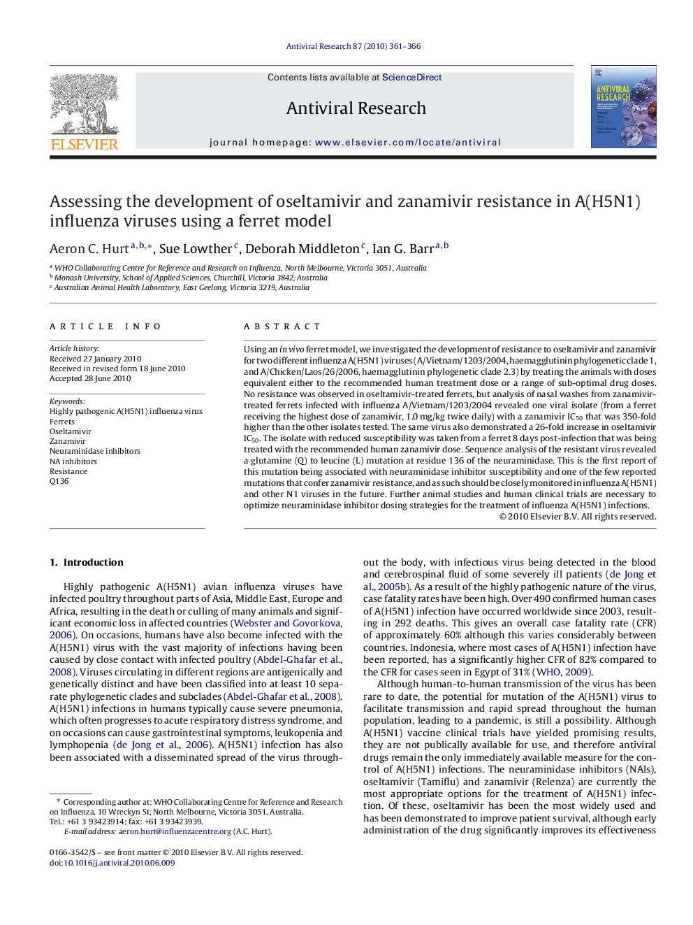 Assessing the development of oseltamivir and zanamivir resistance in A(H5N1) influenza viruses using a ferret model